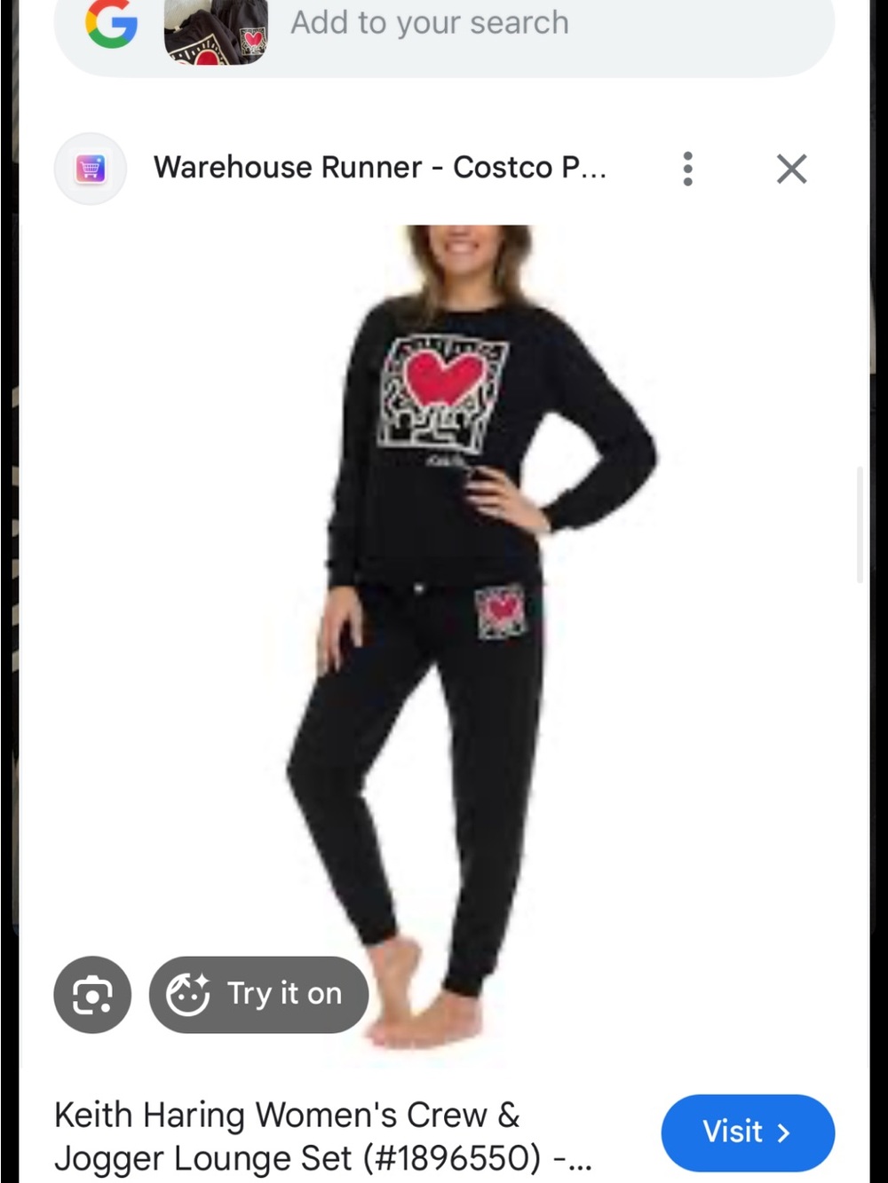 Keith Haring Black Jogger Pantsuit with Red Heart Graphic